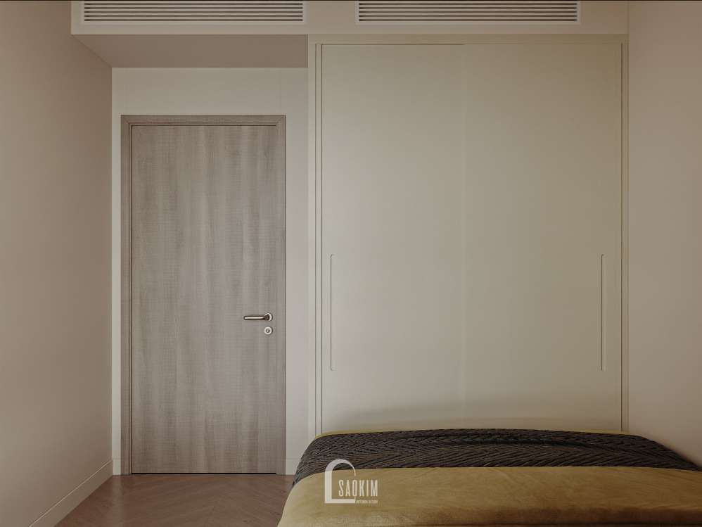 Phòng ngủ phụ Lumière Evergreen nổi bật với bảng màu ấm áp trong thiết kế nội thất Modern Retro